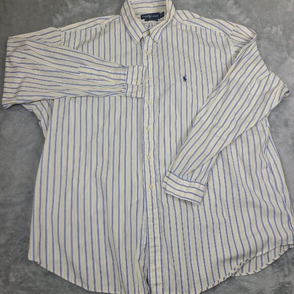 Polo Ralph Lauren Shirt Mens Large Blake‎ Two-Ply Striped Blue Yellow Size 2XL - Picture 1 of 7